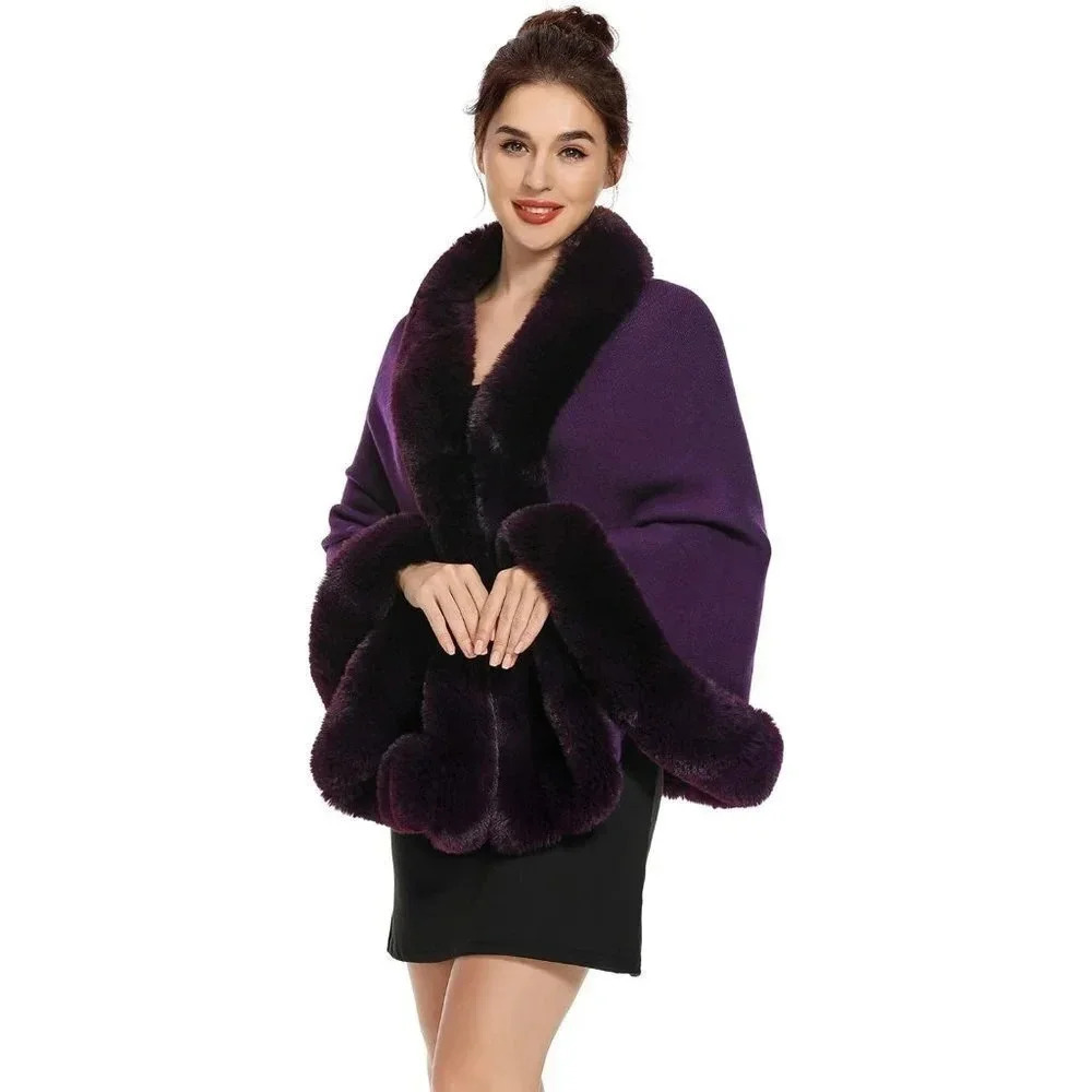 Zlyc Women Winter Faux Fur Shawl Stole Warm Wrap Cape -  Purple - Picture 3 of 7